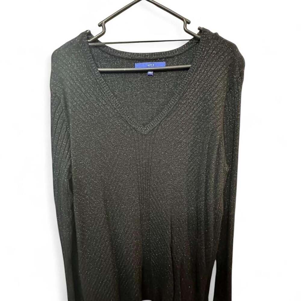 Apt. 9 Black Sparkly V-Neck Knit Sweater XL